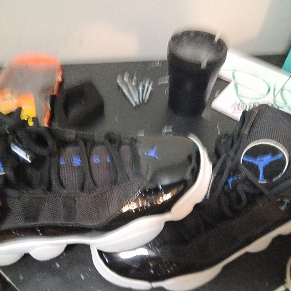 Jordan Black and White Sneakers with Blue Highlights - Picture 2 of 2